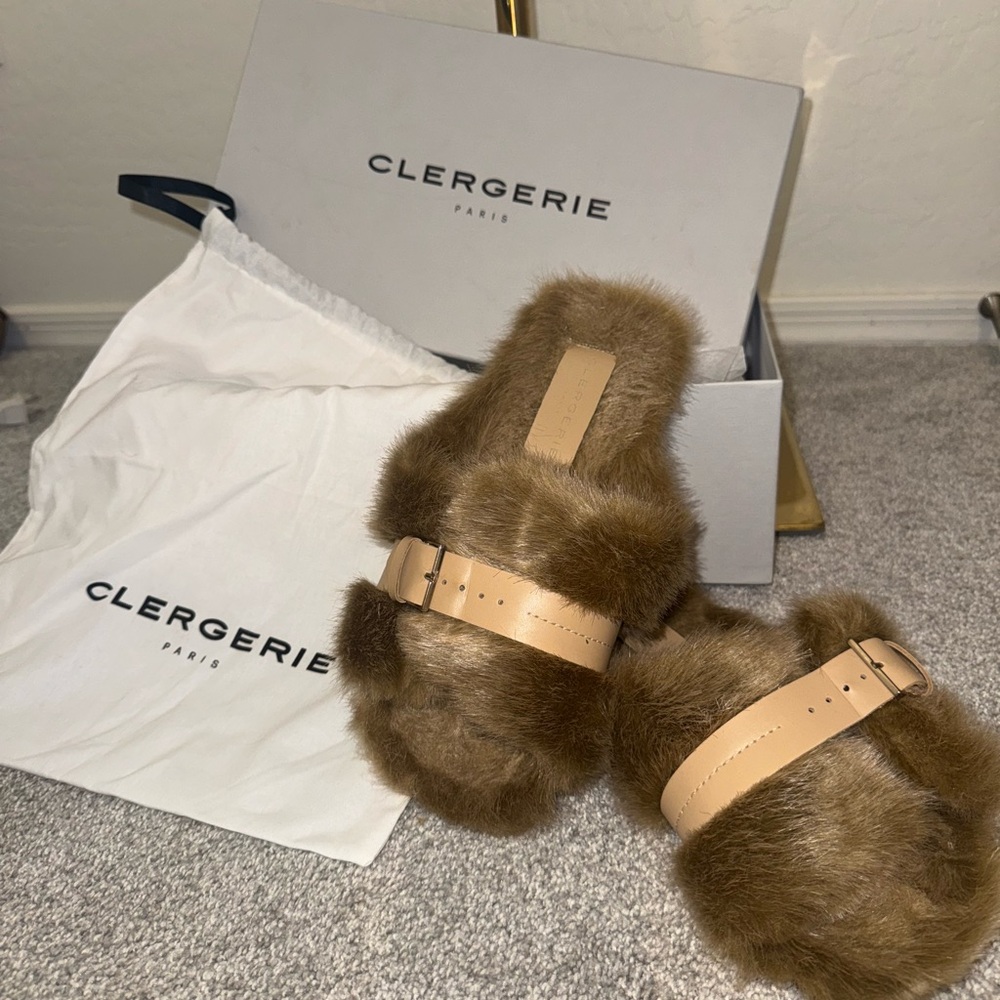 Robert Clergerie Brown Faux Fur Sandals with Adjustable Straps